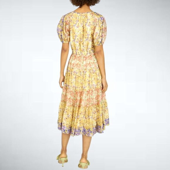 Size M Anthropologie Current Air Colorblock Floral Print MIDI Dress - Picture 2 of 6